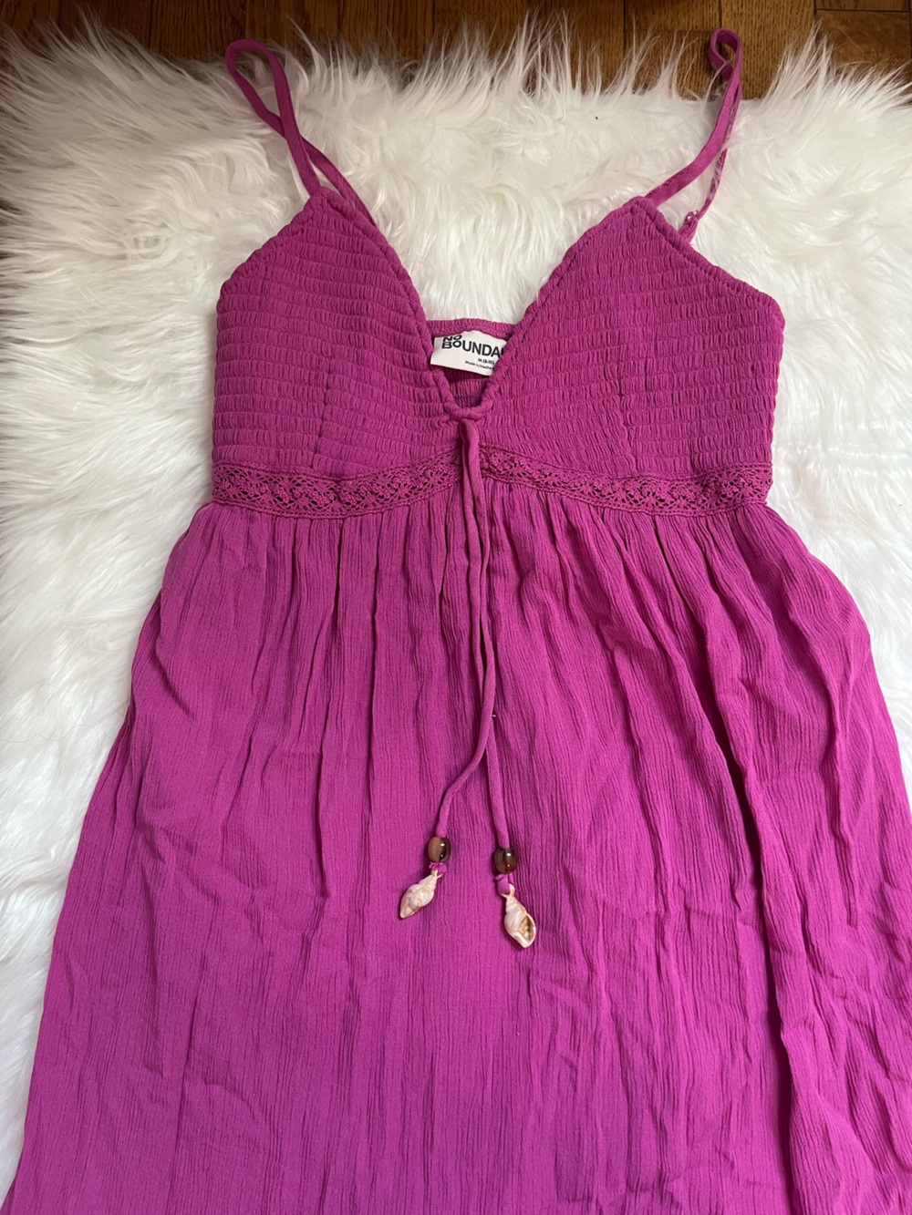 No Boundaries Fuchsia Smocked Maxi Sundress with Tassel Detail